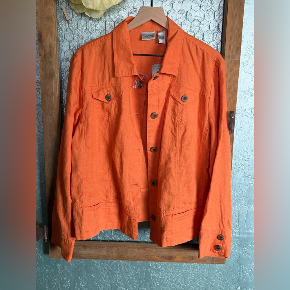 Chico's Bright Orange Linen Button-Front Jacket